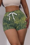 Green Casual Print Basic Skinny High Waist Conventional Full Print Shorts