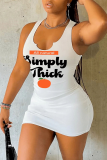 White Sexy Print Letter O Neck Pencil Skirt Dresses
