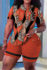Tangerine Red Casual Print Patchwork Pocket O Neck Short Sleeve Two Pieces