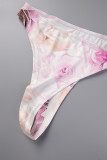 Purple Sexy Print Bandage Backless Swimsuit Three Piece Set