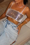Grey Sexy Patchwork Backless Spaghetti Strap Tops