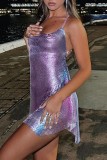 Purple Sexy Solid Backless Spaghetti Strap Sleeveless Dress Dresses