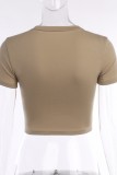 Khaki Casual Letter Print Basic O Neck T-Shirts