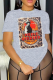 Grey Casual Vintage Print Patchwork O Neck T-Shirts
