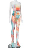 Colour Sexy Print Backless Strapless Sleeveless Two Pieces