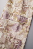 Army Green Street Print Bandage Patchwork Straight Straight Full Print Bottoms