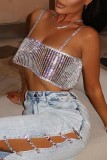 Grey Sexy Patchwork Backless Spaghetti Strap Tops
