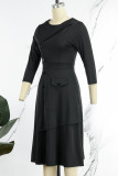 Yellow Casual Solid Patchwork Buttons O Neck A Line Dresses