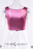 Rose Red Sexy Casual Solid Basic U Neck Tops