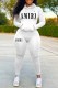 White Casual Print Letter Hooded Collar Long Sleeve Two Pieces