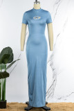 Pink Casual Solid Hollowed Out Half A Turtleneck Short Sleeve Dress Dresses