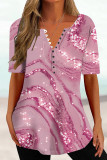Pink Casual Print Basic V Neck T-Shirts