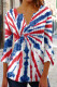 White Casual Flag Stars Print V Neck Three Quarter Sleeve Buttons Women's Blouse