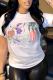 White Casual Street Print Patchwork Letter O Neck T-Shirts