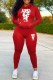 Red Casual Print Letter Hooded Collar Long Sleeve Two Pieces