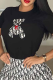 Black Street Vintage Print Patchwork O Neck T-Shirts