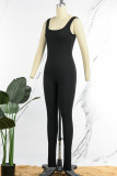 Pink Sexy Casual Solid Backless U Neck Skinny Jumpsuits