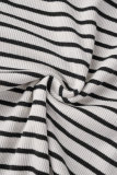 Black White Casual Striped Print Basic Skinny High Waist Conventional Full Print Skirt