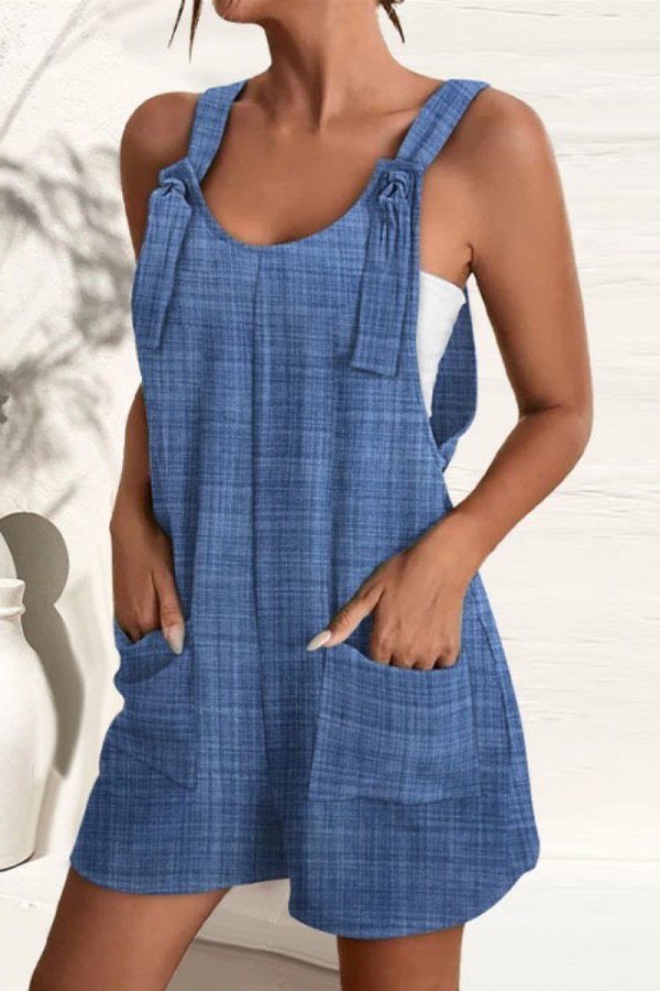 Navy Casual Print Patchwork O Neck Regular Rompers