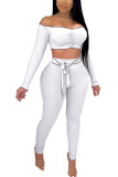 White Fashion Celebrities adult Ma'am Solid Two Piece Suits pencil Long Sleeve Two Pieces