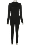 White Casual Solid Patchwork Basic Turtleneck Skinny Jumpsuits