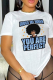 White Daily Vintage Print Patchwork Letter O Neck T-Shirts