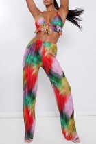 Multicolor Sexy Casual Print Bandage Backless Halter Sleeveless Two Pieces