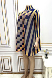 Yellow Casual Plaid Print Patchwork Turtleneck Straight Dresses