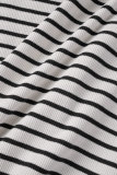 Black White Casual Striped Print Basic Skinny High Waist Conventional Full Print Skirt