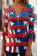 Red Casual Flag Stars Print V Neck Three Quarter Sleeve Buttons Women's Blouse