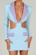 Blue Sexy Casual Celebrities Color Lump Hollowed Out Buttons Contrast Turn-back Collar One Step Skirt Dresses