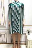 Yellow Casual Plaid Print Patchwork Turtleneck Straight Dresses
