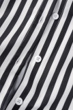 Black Casual Striped Print Turndown Collar Shirt Dress Dresses