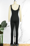 Pink Sexy Casual Solid Backless U Neck Skinny Jumpsuits