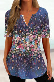 Pink Casual Print Basic V Neck T-Shirts