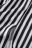 Black Casual Striped Print Turndown Collar Shirt Dress Dresses