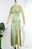 Green Sexy Solid Backless Slit Spaghetti Strap Long Dress Dresses