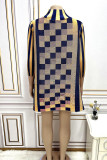 Yellow Casual Plaid Print Patchwork Turtleneck Straight Dresses