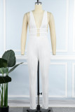 White Sexy Solid Hollowed Out Backless Spaghetti Strap Skinny Jumpsuits