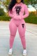 Pink Casual Print Letter Hooded Collar Long Sleeve Two Pieces