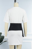 White Street Print Patchwork Asymmetrical O Neck Short Sleeve Two Pieces