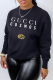 Black Casual Street Print Patchwork Letter O Neck Tops
