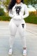 White Casual Print Letter Hooded Collar Long Sleeve Two Pieces