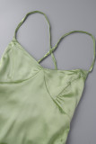Green Sexy Solid Backless Slit Spaghetti Strap Long Dress Dresses