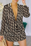 Light Khaki Sexy Casual Elegant Print Buttons V Neck Shirt Dress Dresses