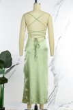 Green Sexy Solid Backless Slit Spaghetti Strap Long Dress Dresses