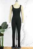 Pink Sexy Casual Solid Backless U Neck Skinny Jumpsuits