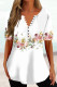 White Pink Casual Print Basic V Neck T-Shirts
