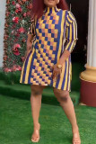 Yellow Casual Plaid Print Patchwork Turtleneck Straight Dresses