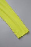 Yellow Sexy Patchwork Hot Drilling Hollowed Out Contrast Oblique Collar Long Sleeve Dresses